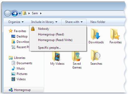 Partajarea folderul Windows 7