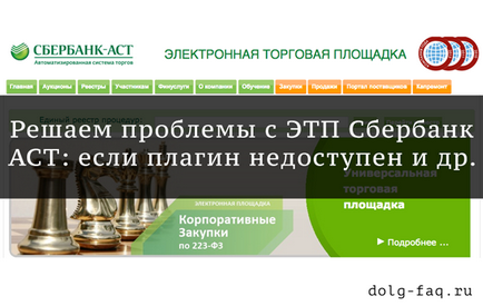 Sberbank AST plugin-ul nu este disponibil, și alte erori - cum să rezolve problemele cu tranzacționare electronică