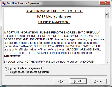 1c instalare manager de licență de HASP (Manager de licență 1c) și un monitor Aladin - mxcom - Sistem