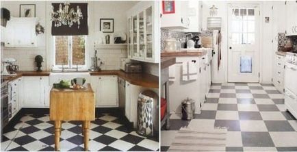 Design țiglă în bucătărie purtând un șorț și pe podea (foto)