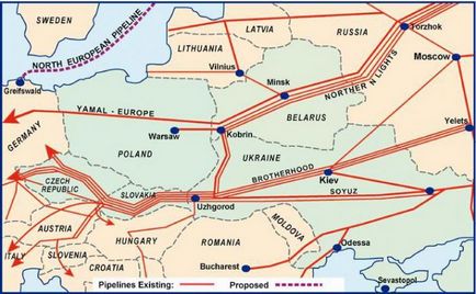 Pipeline prin Ucraina către Europa - Circuit și trecere (Ucraina) Pipeline prin Ucraina către Europa - și schema rutelor