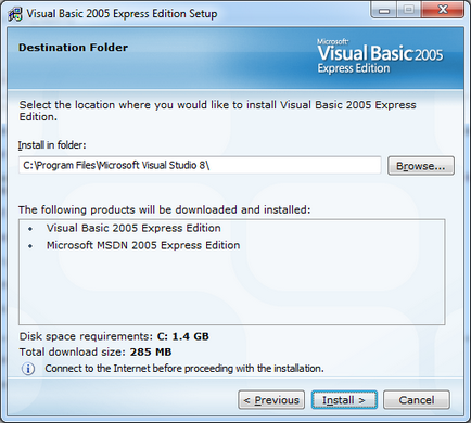 Cum se instalează de bază ediția 2005 Express vizual