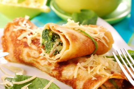 Cum să-și încheie clatite umplute cu rola frumos cu carne, brânză, carne, dreapta (folie) Cum să-și încheie clatite umplute cu rola frumos cu carne, brânză, carne, dreapta