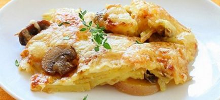 gratinat de cartofi cu ciuperci - Retete cu carne de pui, carne, brânză și legume
