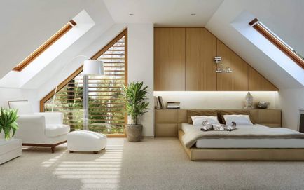 dormitor la mansardă oferă recomandări cu privire la proiectare, fotografie