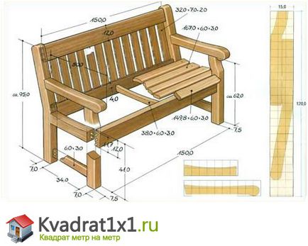 banc de grădină (banc) din lemn pentru a da mâinile, desenele foto