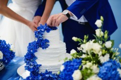 Nunta în fotografie albastru de mire și mireasă, decorarea sălii