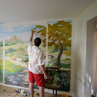 Tehnica de pictura pereții din interior cu propriile lor mâini și fotografie ca vopsea de perete