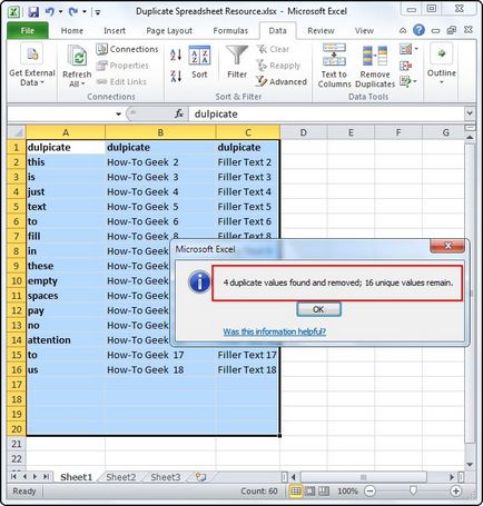 Eliminarea rânduri duplicate în Excel