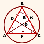 Circumscris triunghiului echilateral, triunghiuri