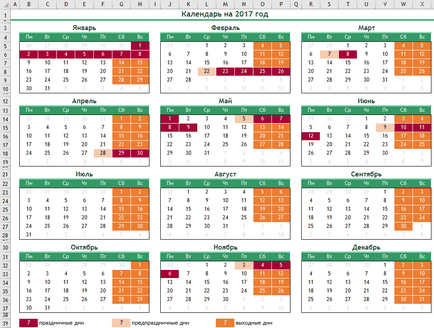 Creați un calendar în Excel pentru anul