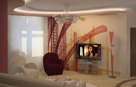 Perete cu un televizor - un design de interior lucruri living modern