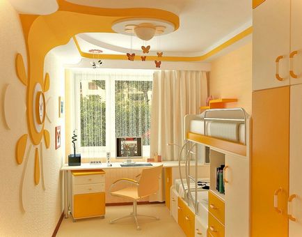 Design interior imagine dormitor pentru copii, face camera cu un sistem de ferestre pentru copii adulți,
