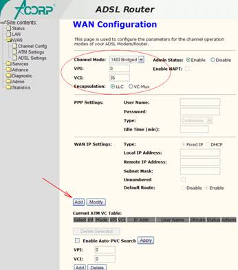 Instrucțiuni pentru configurarea modemului Acorp @ lan110, platforma de conținut
