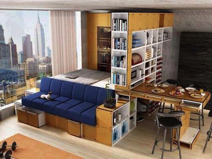 Cum de a combina de selecție camera de zi și mobilier de dormitor, planificare, zonare