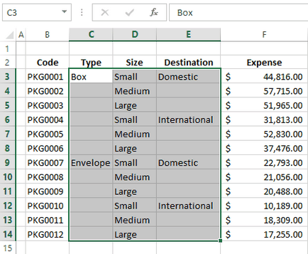 Ca și în Excel umple cu celule goale sau un zero valori ale celulelor de mai sus (mai jos)