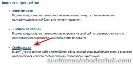 Cum se introduce un grup widget VKontakte pe site-ul - blogul autorului Svetlana Slobodenyuk