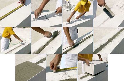 Montare de blocuri de beton cu mâinile pe lipici, pas video prin instrucțiuni pas, diagrame