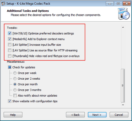 Setarea codec pack-Lite k (k-lite) Setarea codec pack K-Lite