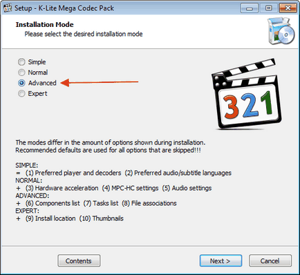 Setarea K-Lite codec pack (codec) Setarea codec pack K-Lite