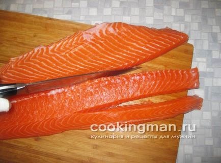 Pregătirea file de somon sushi, role, sashimi - gătit pentru bărbați