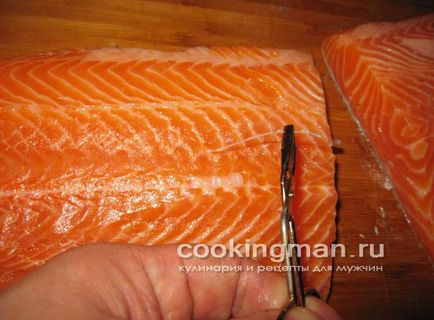 Pregătirea file de somon sushi, role, sashimi - gătit pentru bărbați