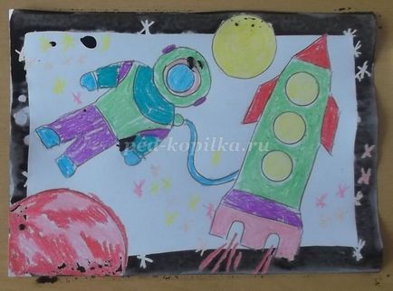 Desen pentru copii cu vârsta de 5-7 ani pe tema „spațiu“ în etape cu fotografii
