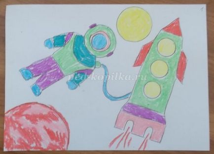 Desen pentru copii cu vârsta de 5-7 ani pe tema „spațiu“ în etape cu fotografii