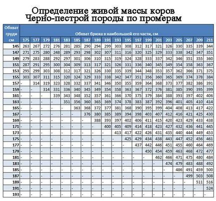 Tabele și metode de îndepărtare a măsurilor de la bovine pentru a determina cât de mult în greutate fără greutăți de vacă (bovine) Tabelele și metode de eliminare a măsurilor de la bovine pentru a determina cât de mult în greutate fără greutăți de vacă