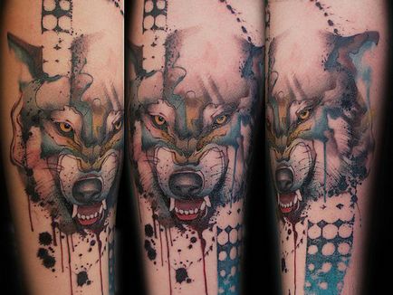 Tatuaj rânjet de lup, un tigru, un urs, un leu - sensul și fotografii