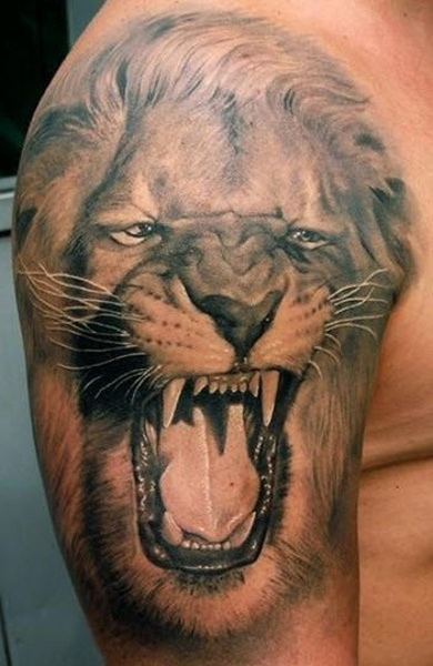 Tatuaj rânjet de lup, un tigru, un urs, un leu - sensul și fotografii