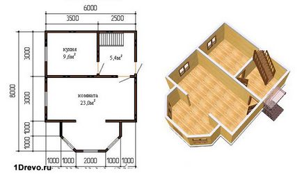 Dispozitiv bovindou într-un plan de casa din lemn, fundație, montaj
