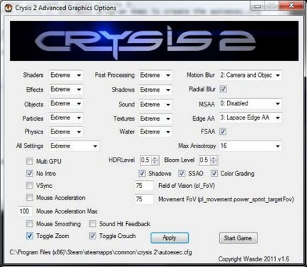 Crysis 2 v1 setări grafice suplimentare