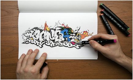 Cum să elaboreze Graffiti pentru incepatori frumoase, creion pe hârtie, pas cu pas, materiale, capace și