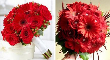 buchet de mireasa roșu de flori și selectați paleta