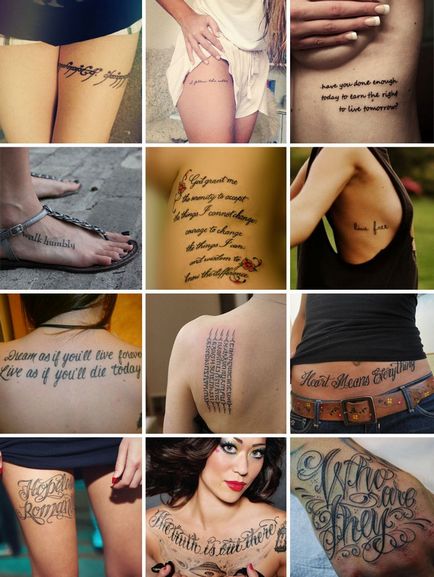 Inscripții pentru traduceri tatuaj pentru femei și bărbați expresii populare în diferite limbi, fotografii