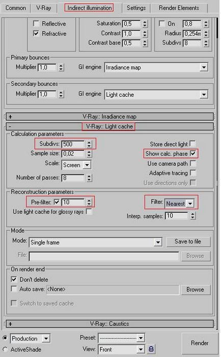 Setarea de redare v-ray