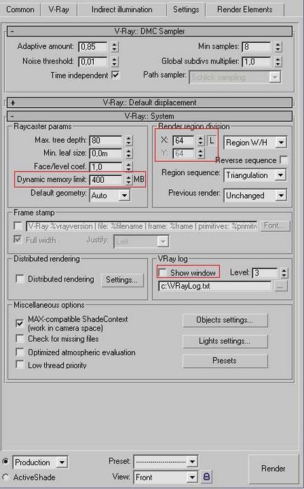 Setarea de redare v-ray