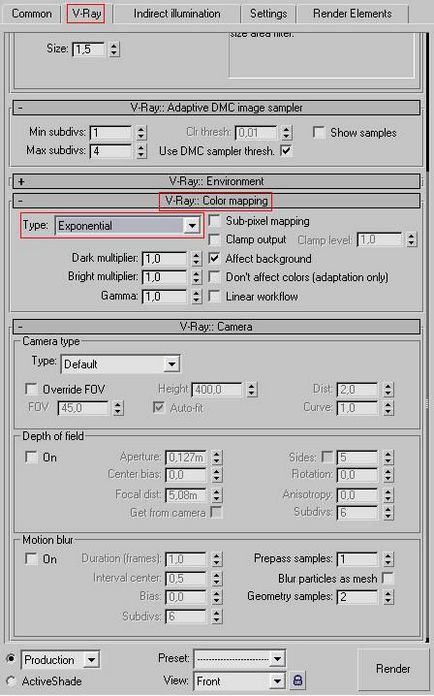 Setarea de redare v-ray