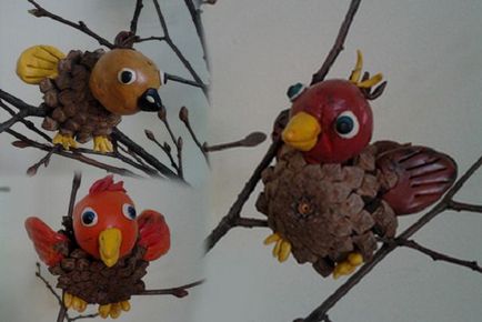 Artizanat - păsări cu mâinile din materiale diferite