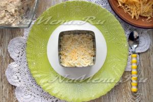 Salata cu straturi de pui și ciuperci, reteta cu o fotografie