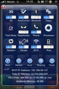 SBSettings - acces instantaneu la setările iPhone - appstudio proiect