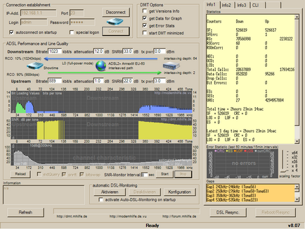 Testarea link-ul adsl folosind programul DMT