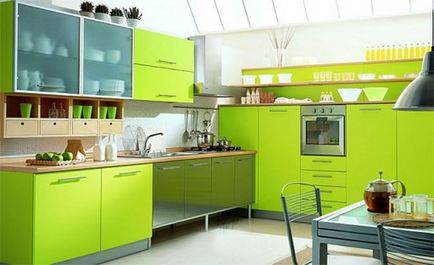 Design de bucătărie verde în nuanțe de verde, cu exemple de fotografii