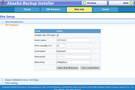 Akeeba de backup, de backup joomla, site-ul de transfer