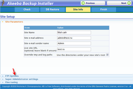 Akeeba de backup, de backup joomla, site-ul de transfer