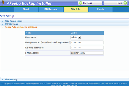 Akeeba de backup, de backup joomla, site-ul de transfer