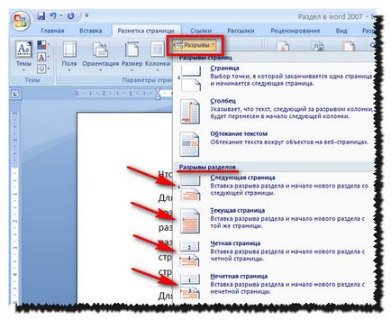 Care este punctul în Word 2007 și modul de a crea partiții, manechinelor oraș