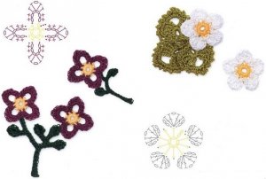 flori de croșetat pentru decorare de îmbrăcăminte (schemă)