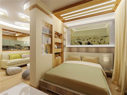 Proiectarea o cameră de zi cu un dormitor de 15 mp, 18 m patrati, 20 de metri pătrați, în interiorul unui lung și îngust